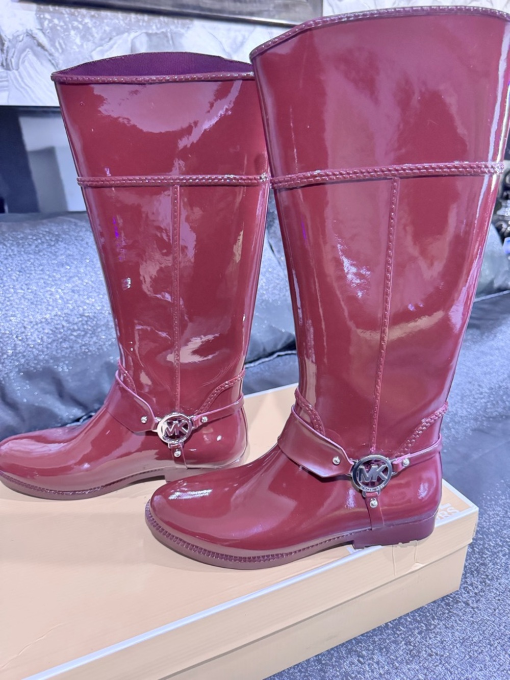 Michael Kors Glossy Burgundy Over-the-Knee Riding Boots